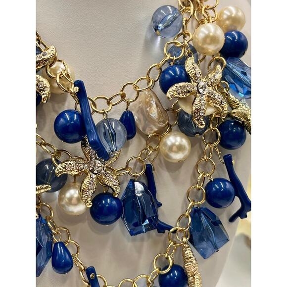 AMRITA SINGH Gold Tone Faux Pearl Nautical Starfish Layered
Statement Necklace - Picture 3 of 10